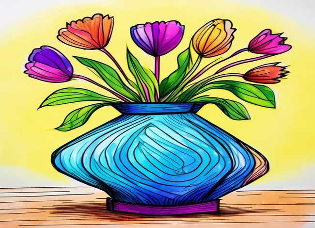 线描画儿童画花瓶 儿童线描画 花瓶