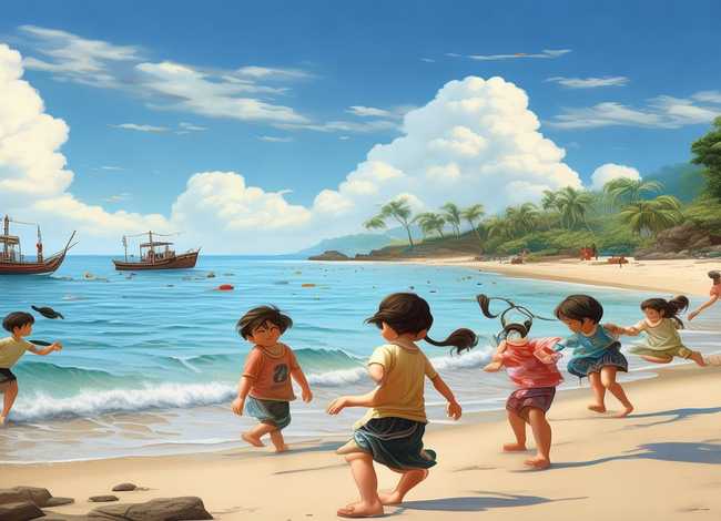 外婆家的澎湖湾儿童故事情景画 - 外婆的澎湖湾幼儿情景画