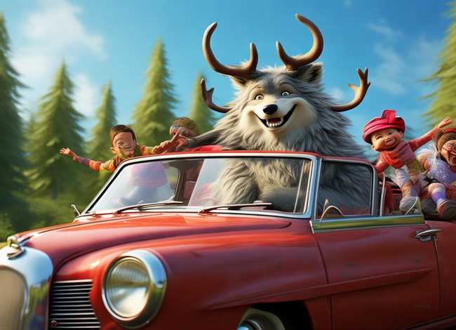 大灰狼开汽车的儿童故事；大灰狼开心的故事