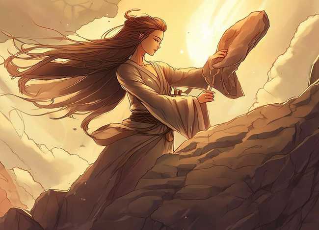 女娲补天插画彩绘连环画，女娲补天手绘连环画