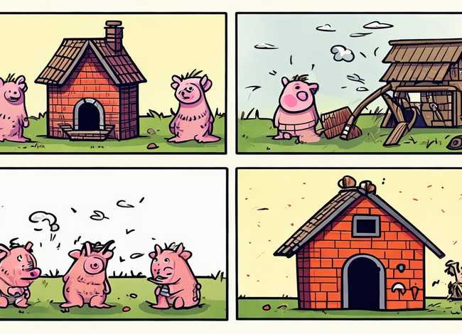 简单四格简笔画小故事（简单四格简笔画小故事写事情的经过,三只小猪）