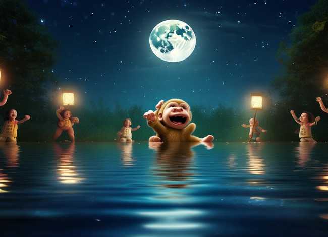 猴子捞月的故事儿童英文版；猴子捞月的故事超简英文版