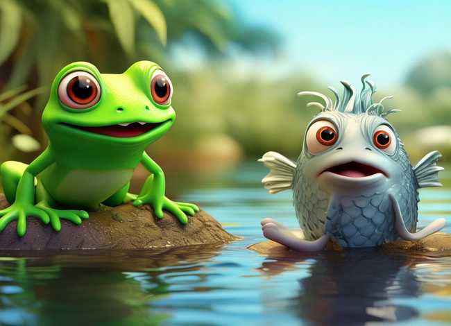 青蛙和小蛙的故事儿童画 小青蛙和鱼的故事