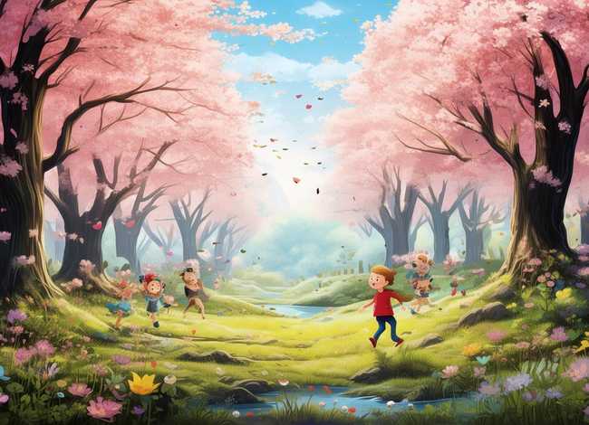 森林图画儿童画春天，森林图画儿童画 春天
