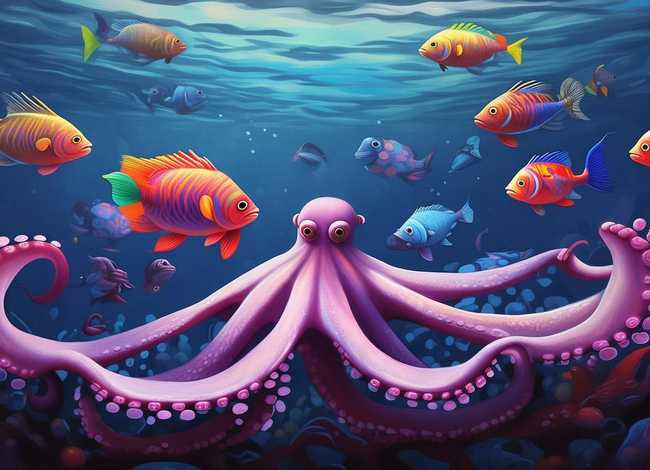 儿童故事鲸鱼和章鱼，章鱼和鱼的故事