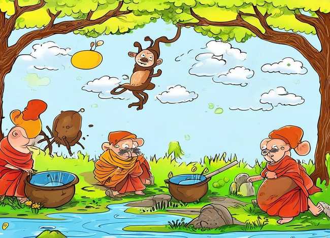 儿童故事三个和尚绘本ppt；三个和尚的绘本故事大全带图片