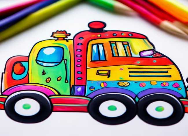 卡车儿童简笔画涂色打印版、卡车简笔画 儿童 彩色