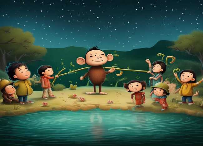 儿童讲猴子捞月的故事、小朋友讲猴子捞月亮的故事视频