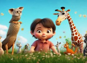 人与动物的故事主题儿童画 - 人与动物和谐相处的儿童画