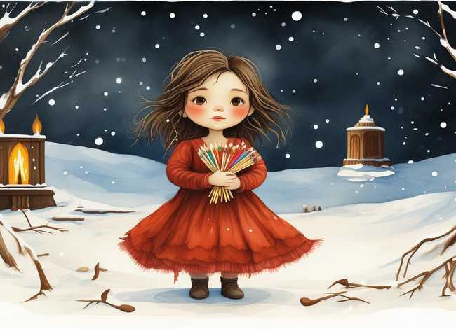 儿童童话故事画卖火柴的小女孩 - 儿童绘画卖火柴的小女孩
