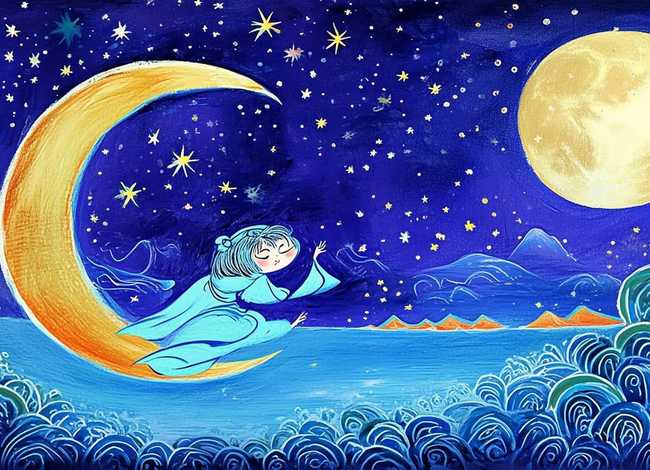 嫦娥奔月儿童画作品大全、嫦娥奔月儿童绘画作品