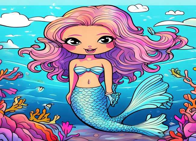 儿童美人鱼涂色画打印；儿童美人鱼涂色画打印图片