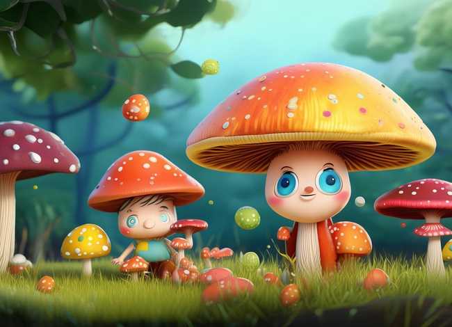 蘑菇儿童故事插图，蘑菇儿童绘画图片