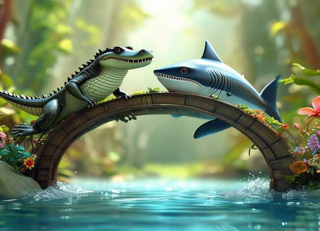 儿童故事鳄鱼过桥、鲨鱼过桥儿童故事
