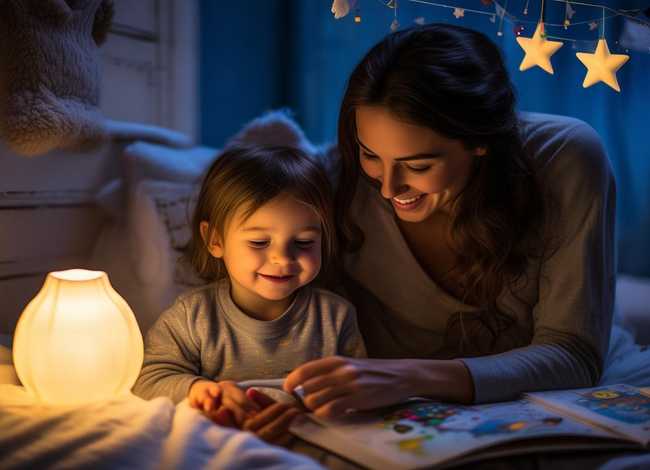 给儿童讲故事睡前故事；睡前给小孩儿讲故事的