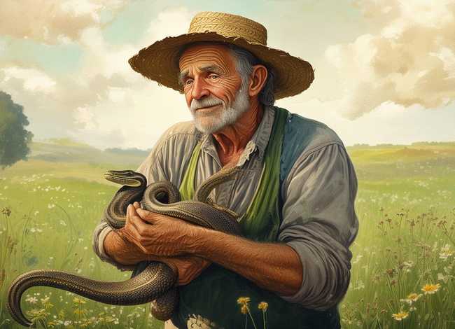 农夫与蛇的故事绘本、农夫与蛇的故事绘本插画图片