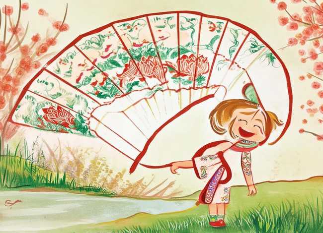 儿童扇子图画，儿童扇子画中国风手绘图片