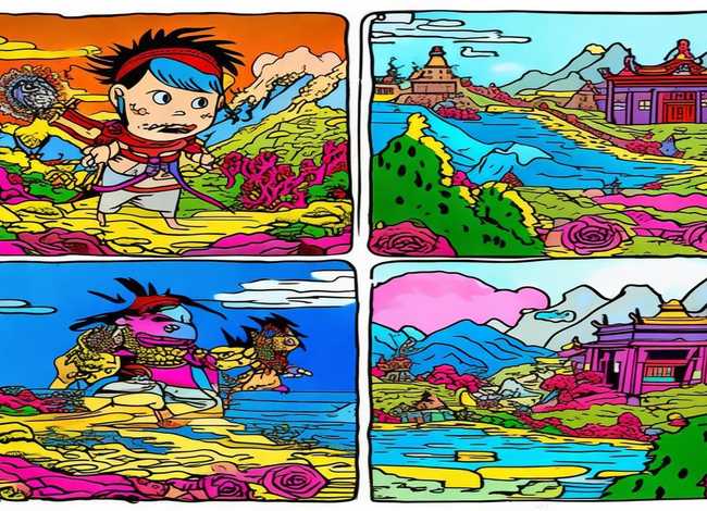 神话故事儿童简笔画连环画，中国神话传说连环画4张故事简笔画