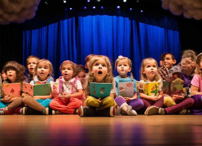 儿童上台讲故事；幼儿上台讲故事