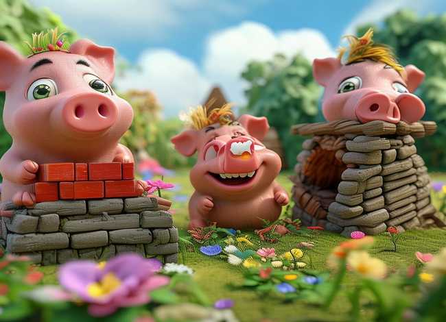 儿童故事三只小猪 - 幼儿园故事三只小猪盖房子