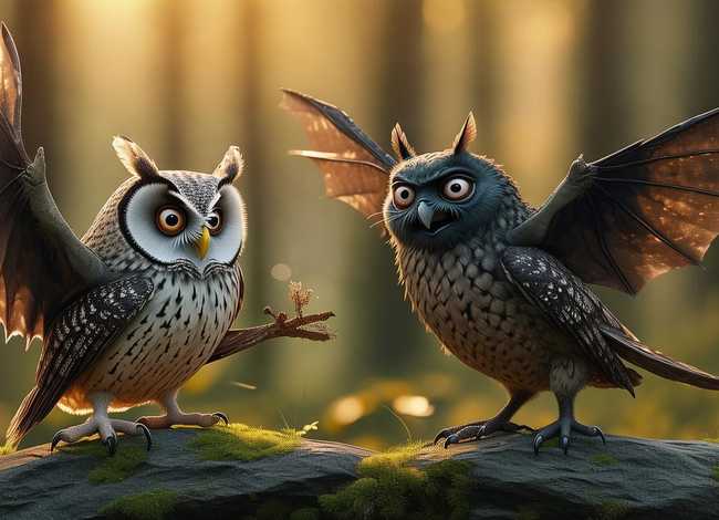 儿童故事猫头鹰和蝙蝠、猫头鹰和蝙蝠的争论寓言故事