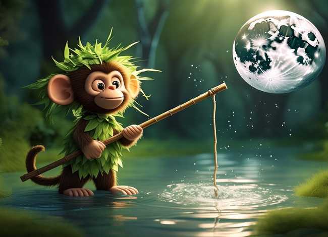 小猴捞月故事 小猴子捞月亮的故事贝乐虎