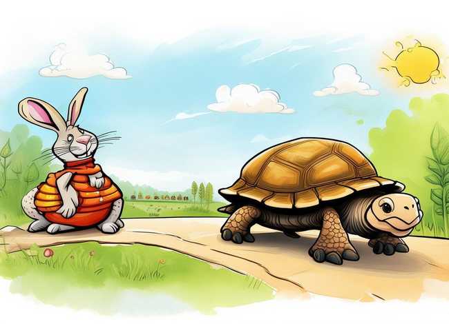 伊索寓言儿童画龟兔赛跑 - 伊索寓言龟兔赛跑简笔画