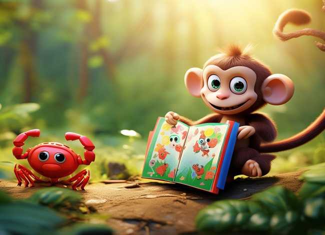 儿童故事在线听猴子和螃蟹，猴子和螃蟹绘本故事书