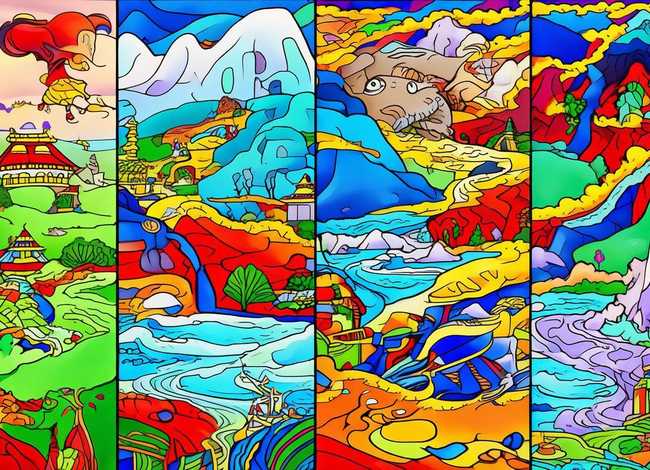 神话故事儿童简笔画连环画，中国神话传说连环画4张故事简笔画