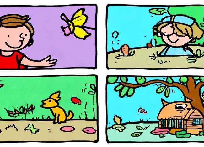 四格故事连环画儿童；四格连环画小故事图片简笔画