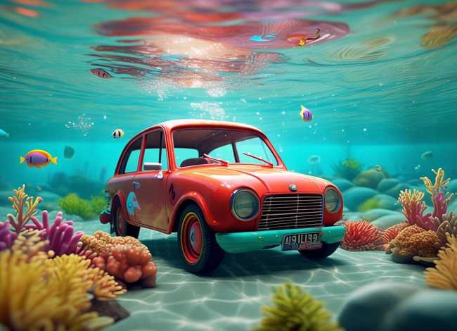 儿童故事小汽车掉入水里、儿童益智小汽车掉进水里会变色