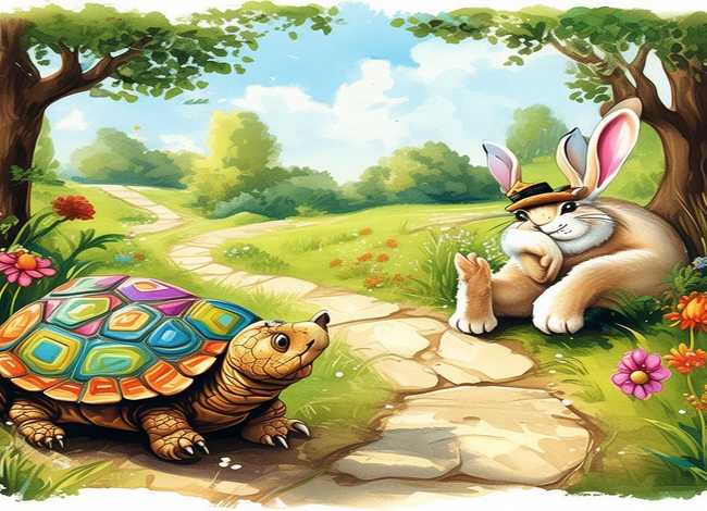 儿童绘本故事在线听龟兔赛跑；龟兔赛跑故事绘本十张