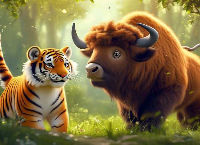 儿童故事之老虎和野牛、老虎和野牛的故事视频
