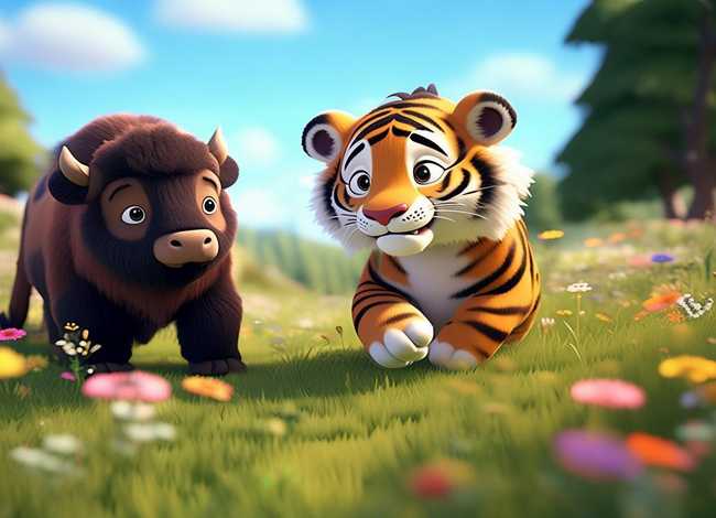 老虎和野牛儿童故事 老虎和野牛的故事视频