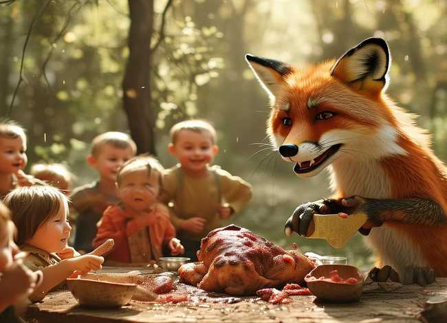 狐狸分肉儿童经典故事、幼儿故事狐狸分肉教案