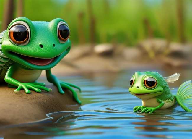 青蛙和小蛙的故事儿童画 小青蛙和鱼的故事