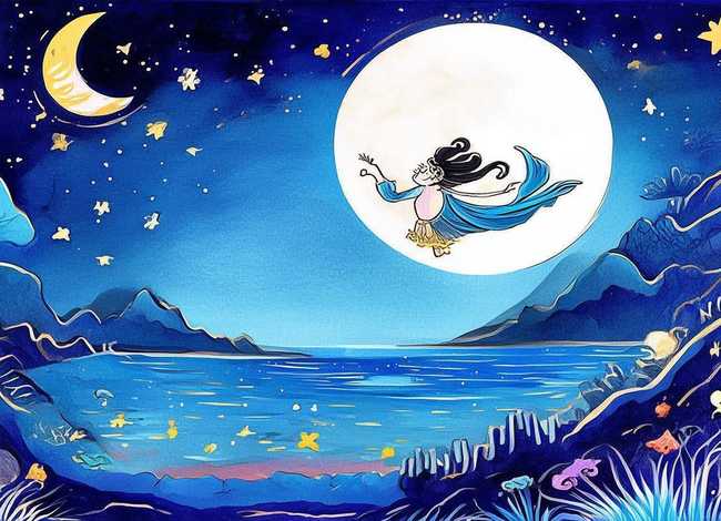 嫦娥奔月儿童画作品大全、嫦娥奔月儿童绘画作品