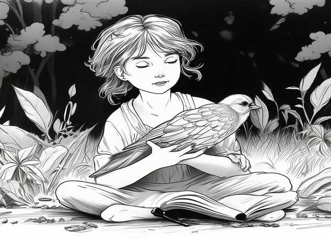 小女孩和鸟的故事书黑白，小女孩和鸟的故事书黑白图片
