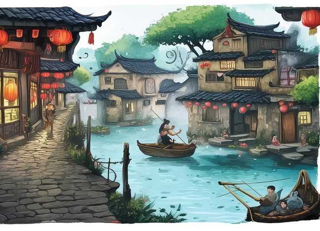 水乡古镇绘本故事 - 水乡古镇手绘