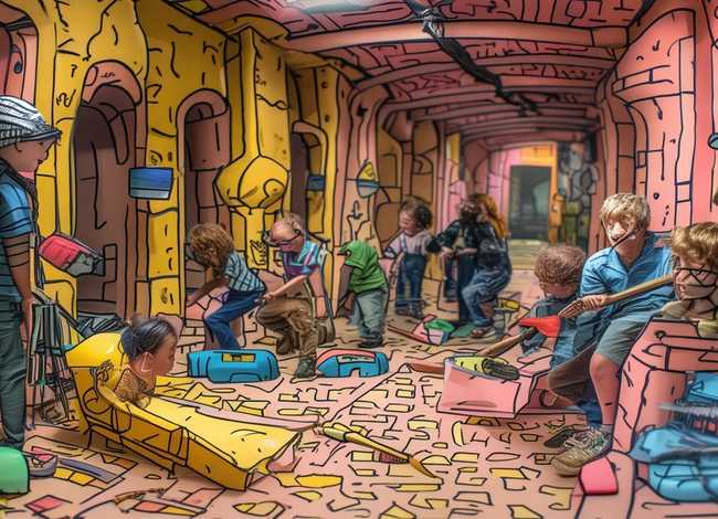 儿童革命地道战矢量图