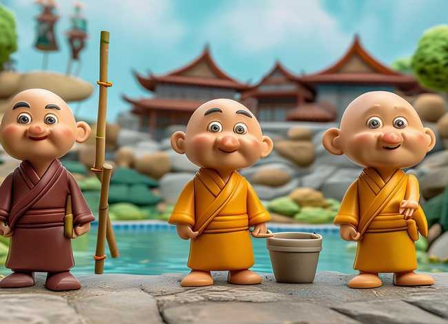 三个和尚故事儿童画 三个和尚故事简笔画