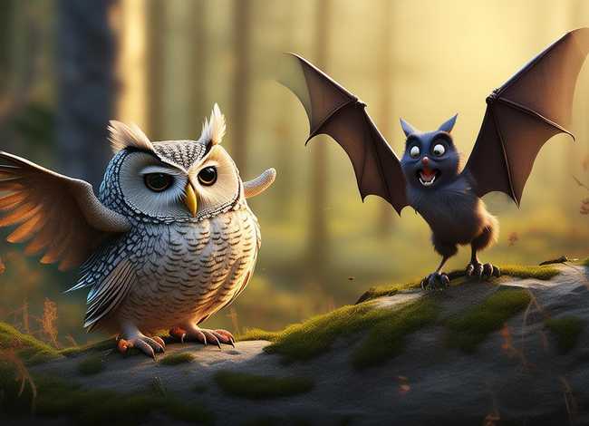 儿童故事猫头鹰和蝙蝠、猫头鹰和蝙蝠的争论寓言故事