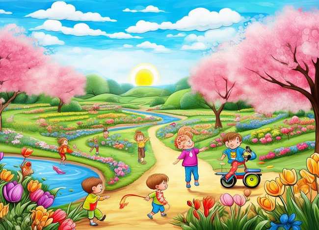 春天的故事儿童绘画；春天的故事幼儿绘画