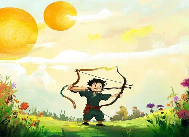 儿童故事配图后羿射日、后羿射日故事幼儿园