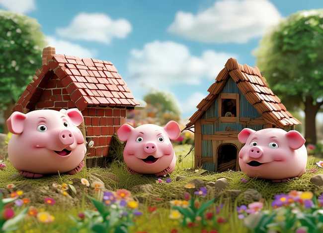 儿童故事三只小猪 - 幼儿园故事三只小猪盖房子