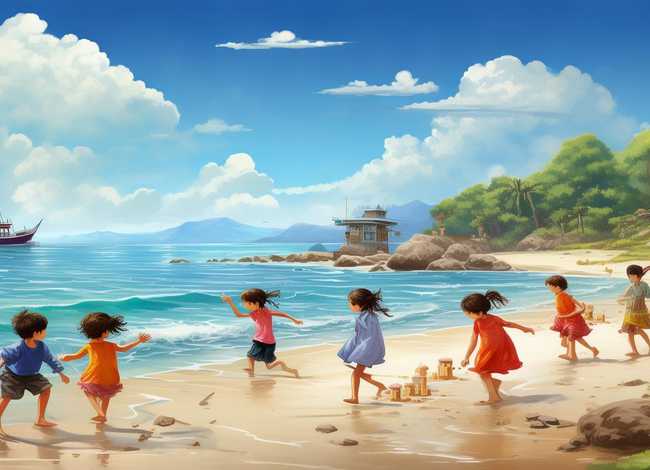 外婆家的澎湖湾儿童故事情景画 - 外婆的澎湖湾幼儿情景画