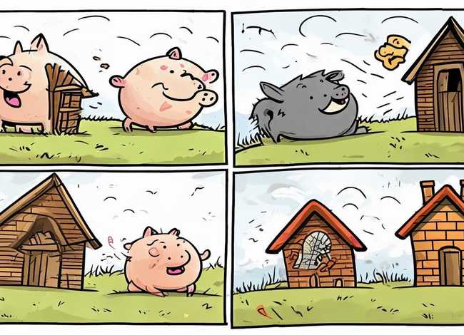 简单四格简笔画小故事（简单四格简笔画小故事写事情的经过,三只小猪）