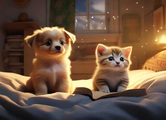 儿童睡前故事猫和狗的故事 - 睡前故事小狗和小猫的故事