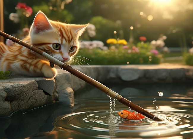 小花猫钓鱼故事；小花猫钓鱼的故事看图写话