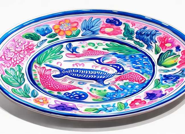 儿童手绘青花瓷盘子图片简笔画 儿童手绘青花瓷盘子图片简笔画彩色